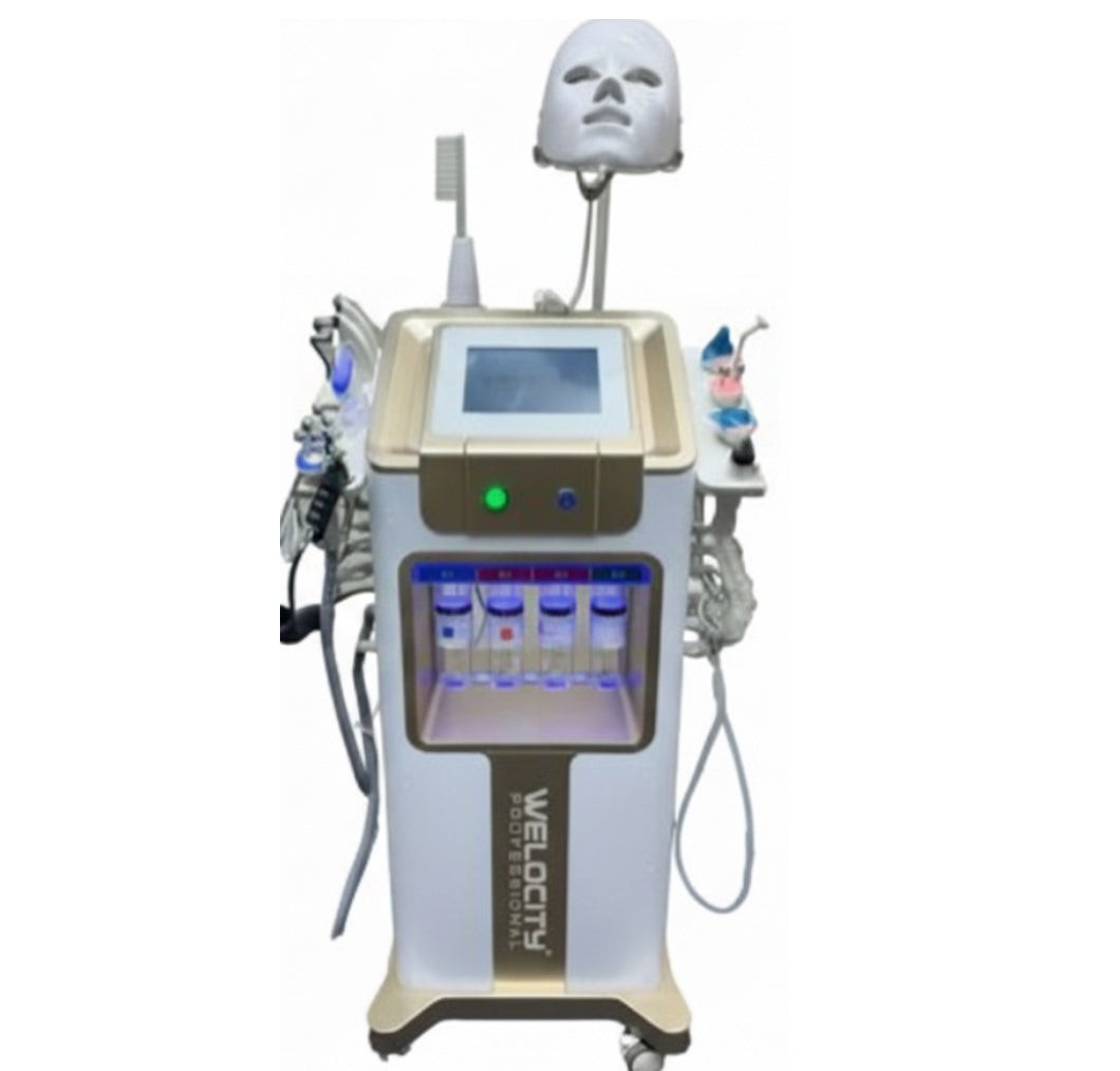 12 in 1 HydraFacial Machine White & Golden by Welocity Professional